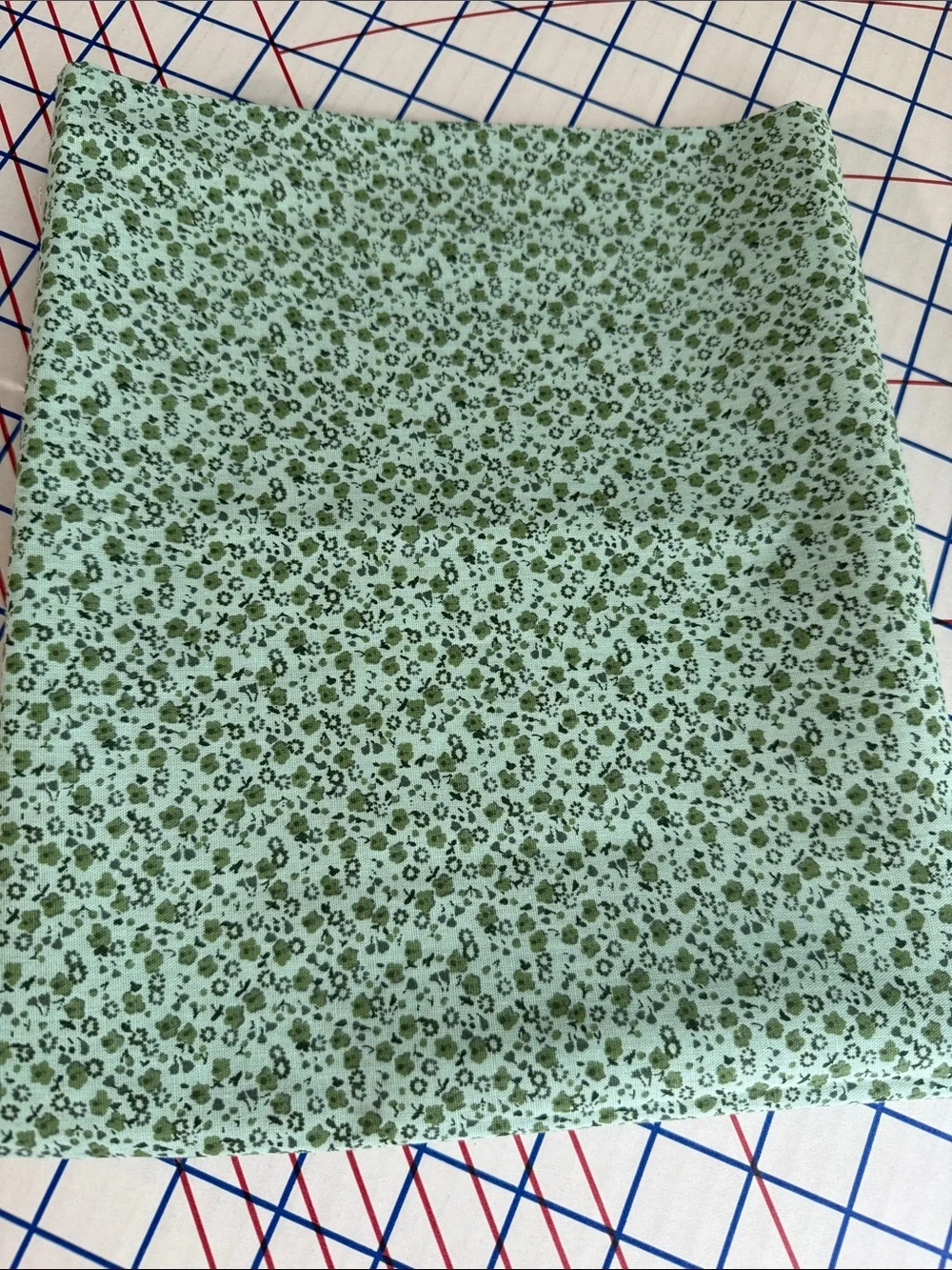 Vintage 1970s Tiny Floral Calico Fabric Mint Olive Black Cotton Blend 1 Yard